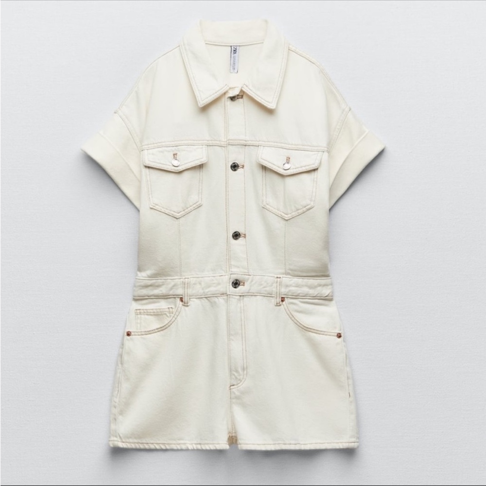 Zara Cream Denim Romper